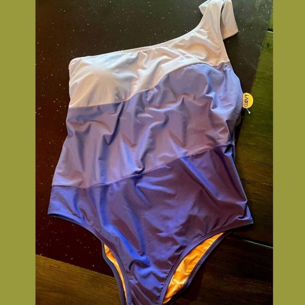 Aqua Culture One-Piece Swimsuit ~ Lavender Blues 1-shoulder padded / Ladies 2X
